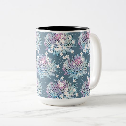 Succulent design met Daisies-Mok Tweekleurige Koffiemok (Voorkant rechts)