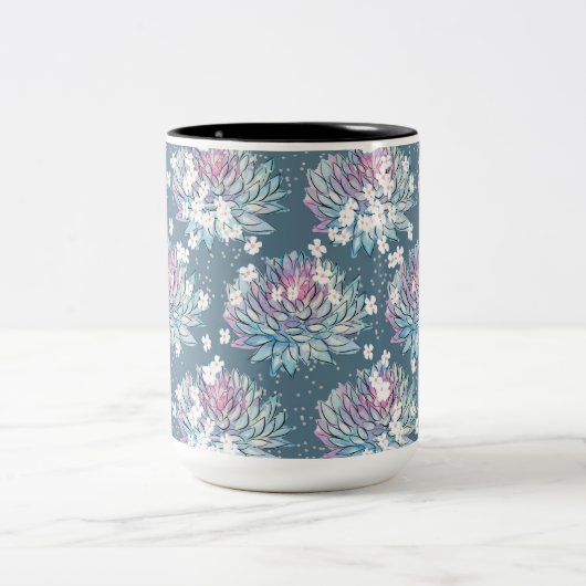 Succulent design met Daisies-Mok Tweekleurige Koffiemok (Center)