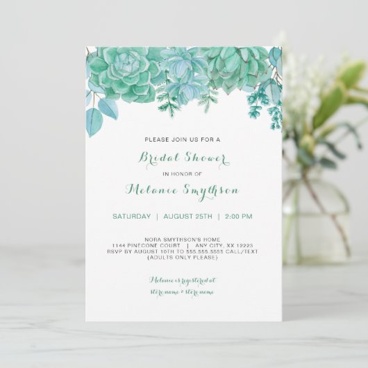 Succulent et eucalyptus invitation de douche nupti (Debout devant)