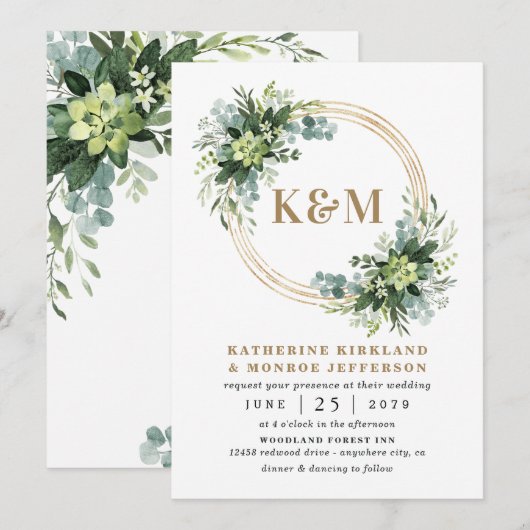Succulent Eucalyptus Elegant Boho Greenery Wedding Kaart (Voorkant / Achterkant)