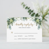 Succulent Eucalyptus Elegant Boho Greenery Wedding RSVP Kaartje (Staand voorkant)