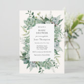 Succulent Eucalyptus Greenery Baby shower Kaart (Staand voorkant)