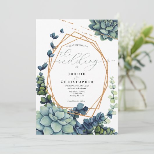 Succulent & Faire-part de mariage Or (Debout devant)