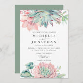 Succulent Faire-part de mariage rose vert doux (Devant / Derrière)