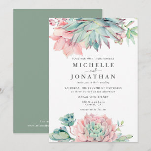 Succulent Faire-part de mariage rose vert doux