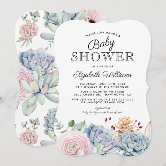  Succulent Floral Baby shower Kaart (Voorkant / Achterkant)