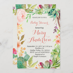 Succulent Floral Cactus Invitation Kaart