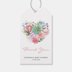 Succulent Floral Heart Baby shower Dank je wel Cadeaulabel