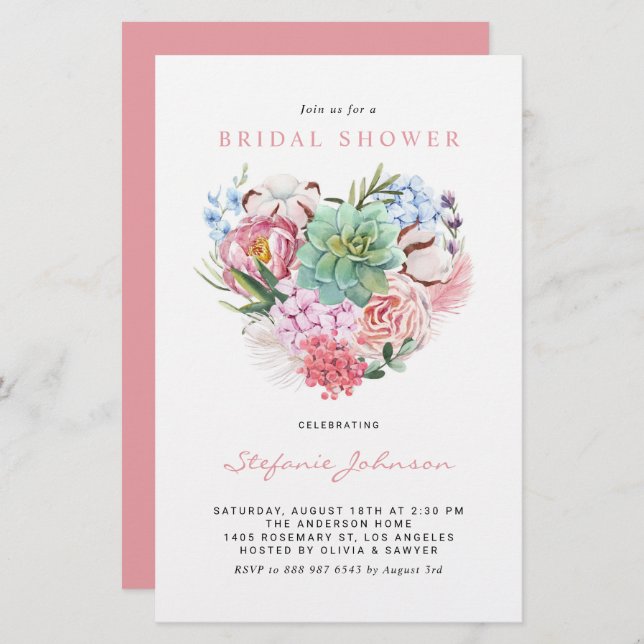 Succulent Floral Heart Bridal Shower (Voorkant / Achterkant)