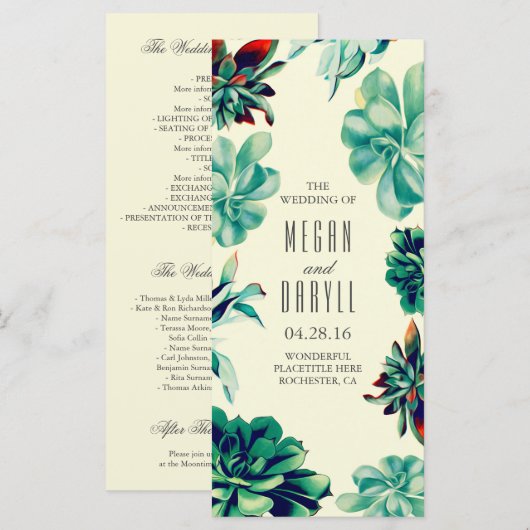 Succulent Floral Programmes de mariage Turquoise (Devant / Derrière)