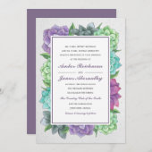 Succulent Florals bruiloft uitnodiging | Lavendel (Voorkant / Achterkant)