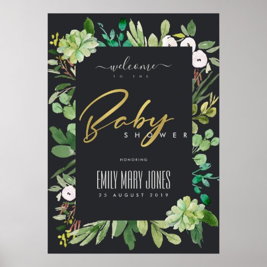 SUCCULENT FOLIAGE WATERVERF BABY SHOWER WELKOM POSTER (Voorkant)
