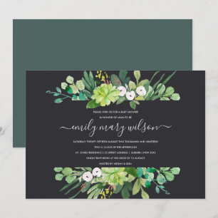 SUCCULENT FOLIAGE WREATH WATERVERF BABY SHOWER KAART