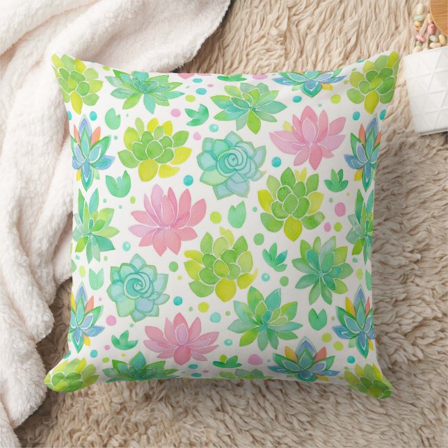 Succulent garden in pastel watercolor pattern kussen (Deken)