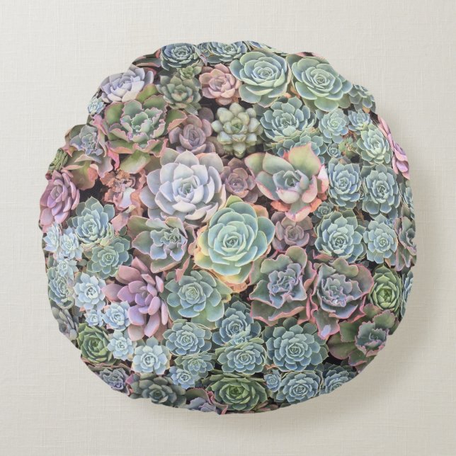 Succulent Garden Mix Sempervivum Rond Kussen (Voorkant)