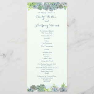 Succulent Garden Steel Blue Wedding Programme