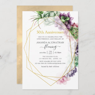 Succulent Geometric 50th Wedding Jubileum Kaart