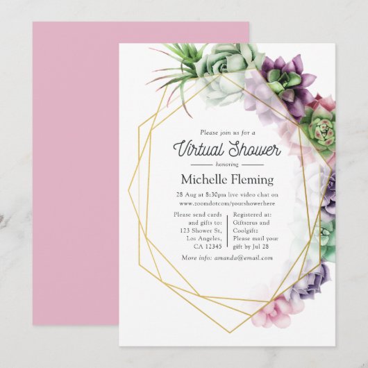 Succulent Geometrisch Virtueel Baby shower Kaart (Voorkant / Achterkant)