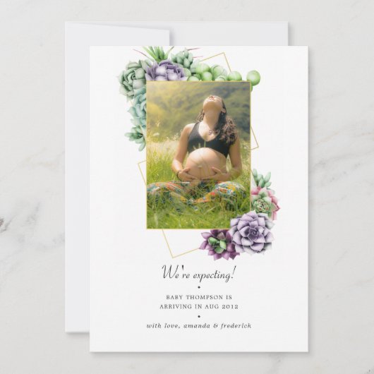 Succulent Geometrische foto Zwangerschap Aankondiging (Voorkant)