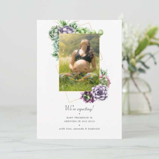 Succulent Geometrische foto Zwangerschap Aankondiging (Staand voorkant)