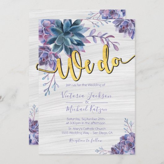Succulent Gold Foil Aquarelle invitations mariage (Devant / Derrière)