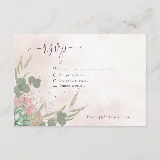 Succulent Green and Blush Reply Card Informatiekaartje (Voorkant)