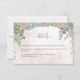 Succulent Green and Blush Wedding Details Card Bedankkaart