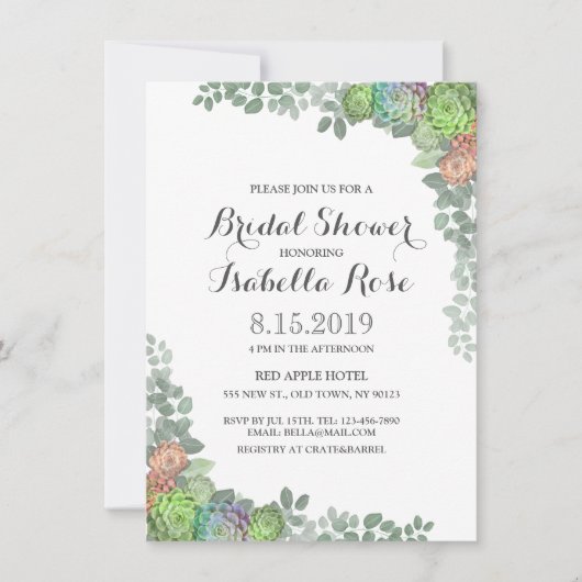 Succulent Greenery Bridal Shower Invitations Kaart (Voorkant)