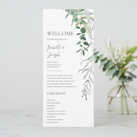 Succulent Greenery Dark Green Flat Wedding Program Programma (Staand voorkant)