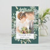 Succulent Greenery | Donkere groene platte foto Bedankkaart (Staand voorkant)