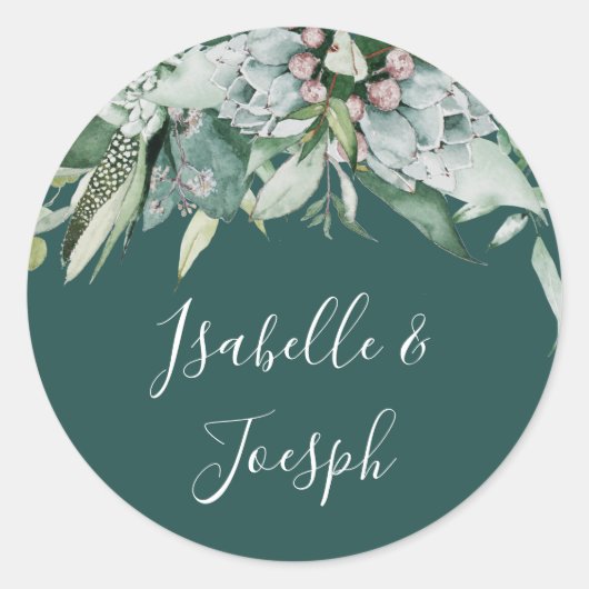 Succulent Greenery | Donkere uithangzegels Ronde Sticker (Voorkant)