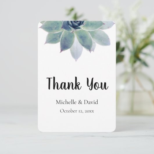 Succulent Greenery Elegant Typography Wedding Bedankkaart (Staand voorkant)