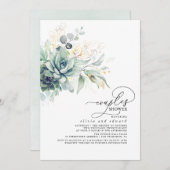 Succulent Greenery Gold Leaves Boho Couples Shower Kaart (Voorkant / Achterkant)