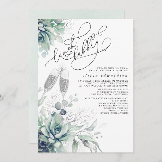 Succulent Greenery Lunch en Bubble Vrijgezellenfee Kaart (Voorkant / Achterkant)