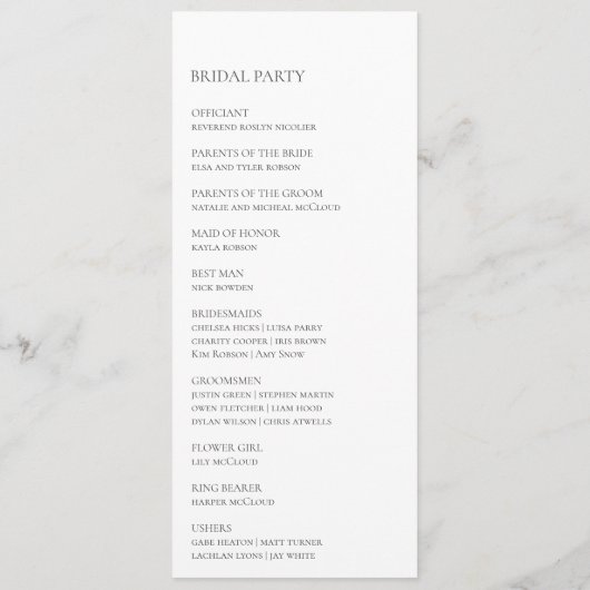 Succulent Greenery | Programma voor vaste weddensc (Achterkant)