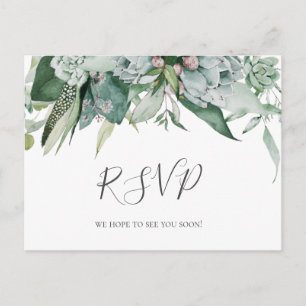 Succulent Greenery   RSVP-Briefkaart voor bruiloft Briefkaart