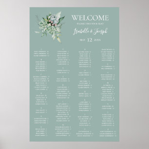 Succulent Greenery Sage Alfabetical Seat Chart Poster