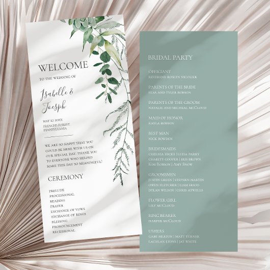 Succulent Greenery Sage Green Flat Wedding Program Programma