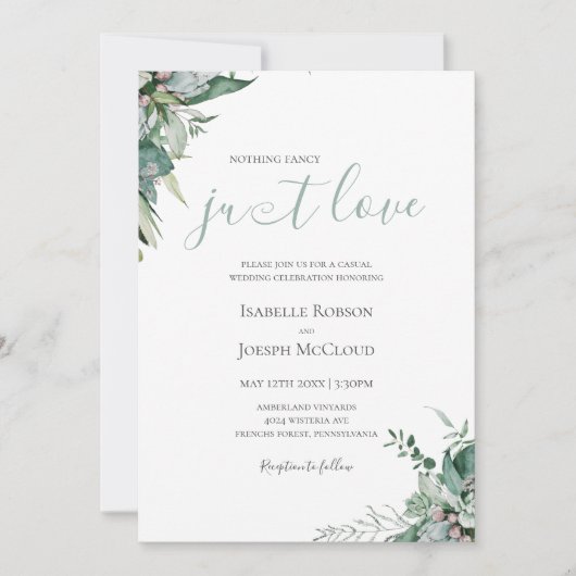 Succulent Greenery | Sage Green Just Love Wedding Kaart (Voorkant)