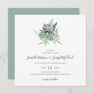 Succulent Greenery   Sage Green Square Wedding Kaart