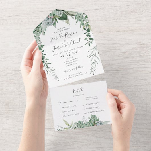 Succulent Greenery | Verzegeling en Verzending All In One Uitnodiging (Afscheurbaar)