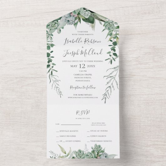 Succulent Greenery | Verzegeling en Verzending All In One Uitnodiging (Binnen)