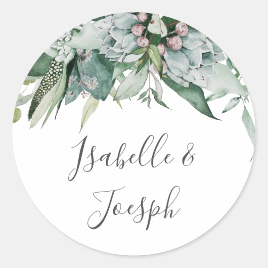 Succulent Greenery | Weddenschap-envelopzegels Ronde Sticker (Voorkant)