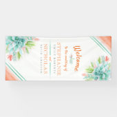 Succulent groen sinaasappel bruiloft kunst welkom  spandoek (Horizontaal)