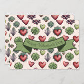 Succulent Heart Waterverf Valentijnsdag Pattern Feestdagenkaart (Voorkant / Achterkant)