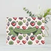 Succulent Heart Waterverf Valentijnsdag Pattern Feestdagenkaart (Staand voorkant)