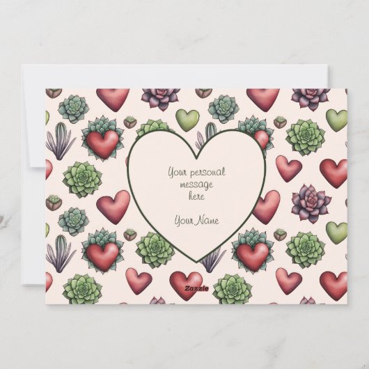 Succulent Heart Waterverf Valentijnsdag Pattern Feestdagenkaart (Achterkant)