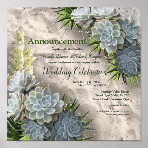 Succulent Hues of Bleek Blues & Green Announcement Poster