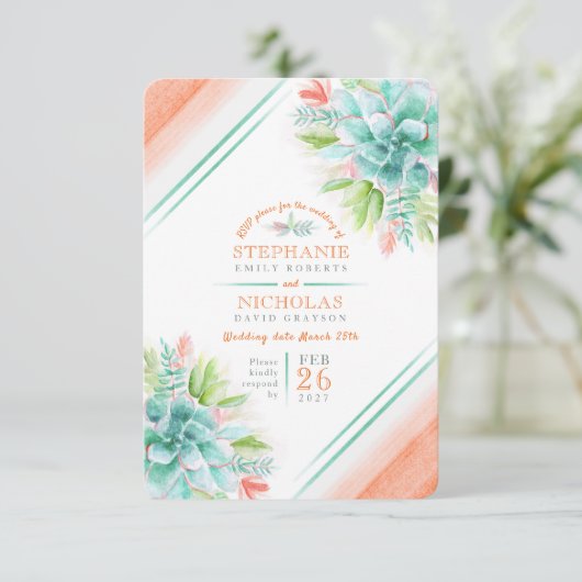 Succulent mariage vert orangé RSVP (Debout devant)