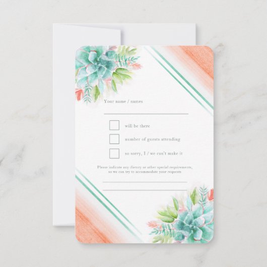 Succulent mariage vert orangé RSVP (Dos)